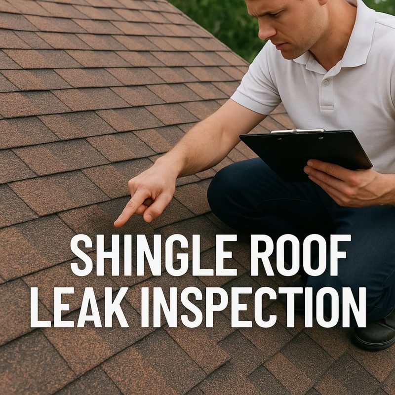 Shingle roof leak inspection in progress